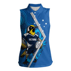 Victoria Oztag Custom Women Sleeveless Polo Shirt Helmeted Honeyeater Mascot Indigenous Art