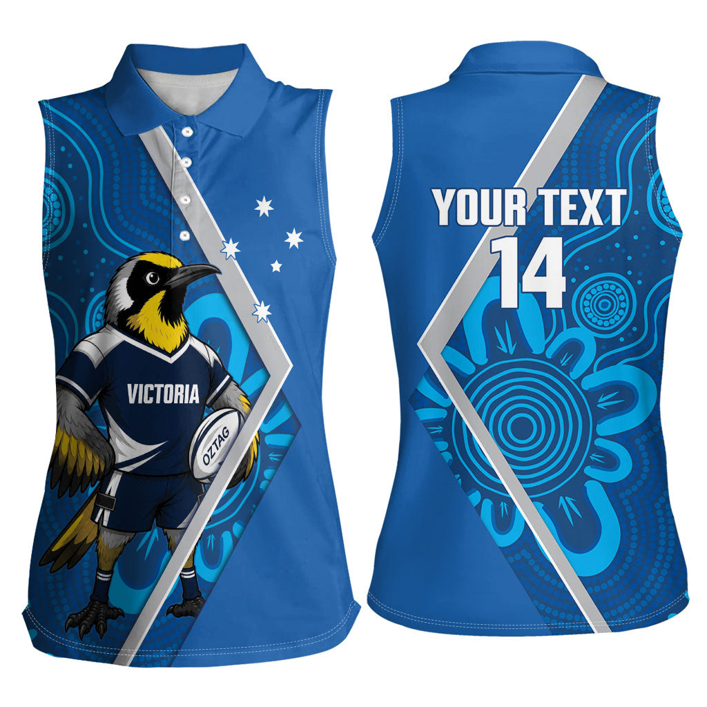 Victoria Oztag Custom Women Sleeveless Polo Shirt Helmeted Honeyeater Mascot Indigenous Art