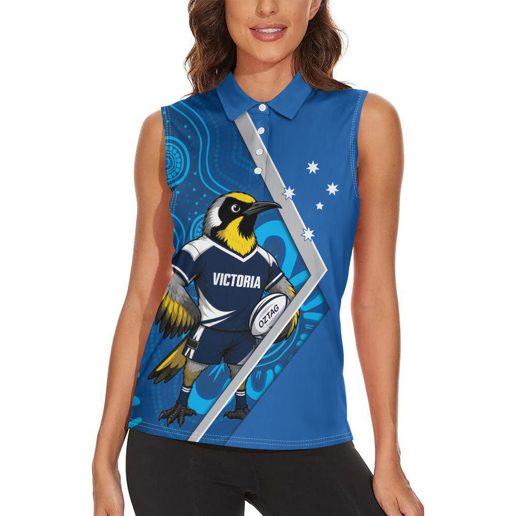 Victoria Oztag Custom Women Sleeveless Polo Shirt Helmeted Honeyeater Mascot Indigenous Art
