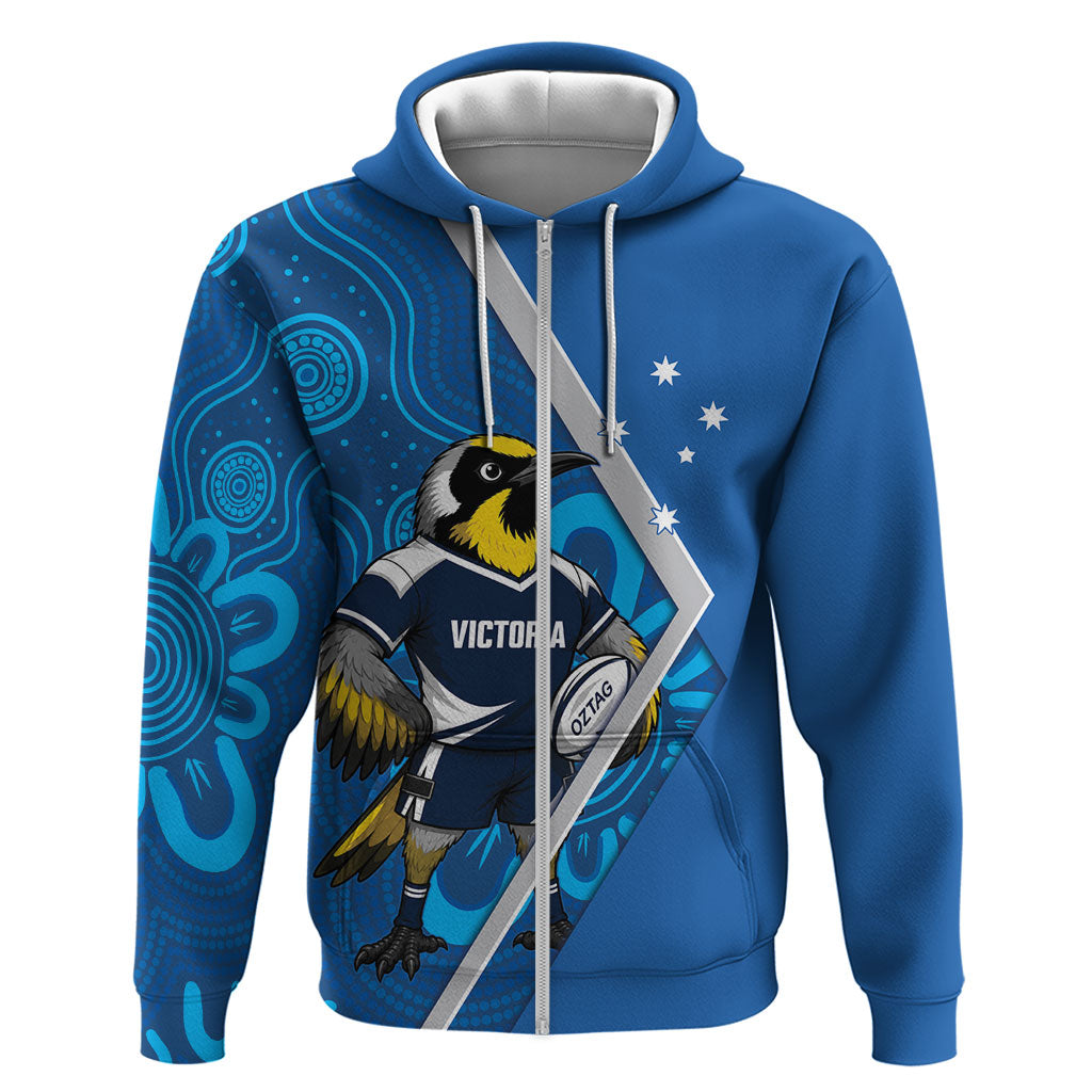 Victoria Oztag Custom Zip Hoodie Helmeted Honeyeater Mascot Indigenous Art