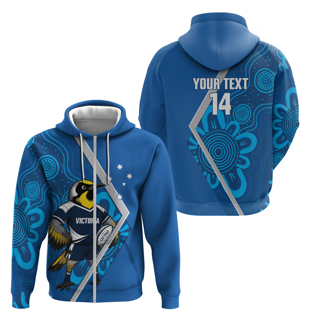 Victoria Oztag Custom Zip Hoodie Helmeted Honeyeater Mascot Indigenous Art