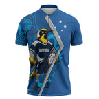 Victoria Oztag Custom Zipper Polo Shirt Helmeted Honeyeater Mascot Indigenous Art