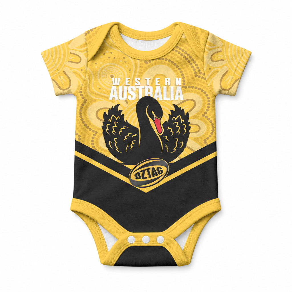 Western Australia Oztag Custom Baby Onesie WA Black Swan Indigenous Art
