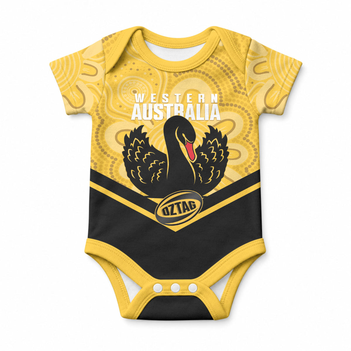 Western Australia Oztag Custom Baby Onesie WA Black Swan Indigenous Art