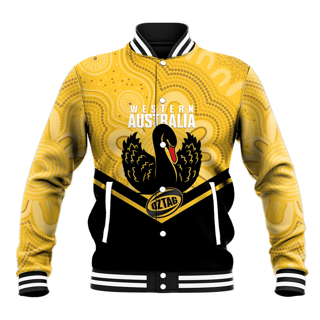 Western Australia Oztag Custom Baseball Jacket WA Black Swan Indigenous Art