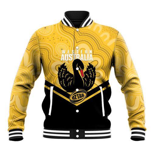 Western Australia Oztag Custom Baseball Jacket WA Black Swan Indigenous Art