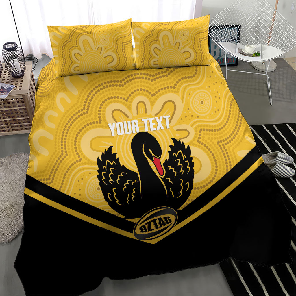 Western Australia Oztag Custom Bedding Set WA Black Swan Indigenous Art