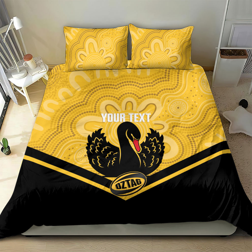 Western Australia Oztag Custom Bedding Set WA Black Swan Indigenous Art