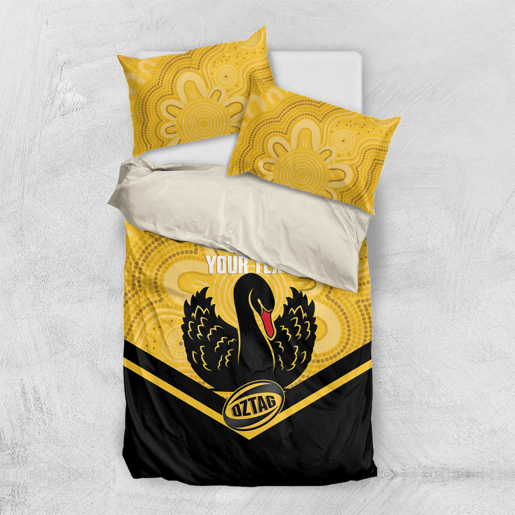 Western Australia Oztag Custom Bedding Set WA Black Swan Indigenous Art