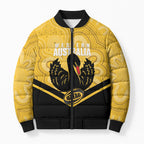 Western Australia Oztag Custom Bomber Puffer Jacket WA Black Swan Indigenous Art
