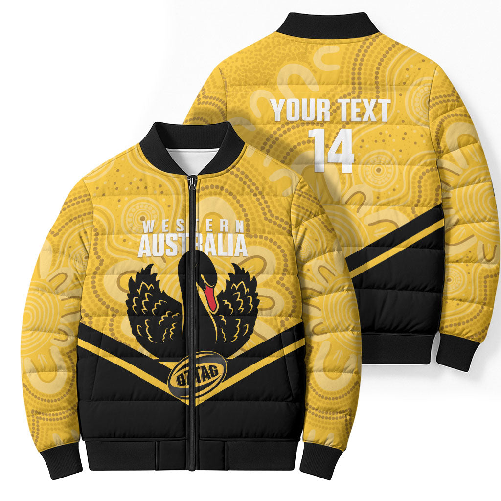 Western Australia Oztag Custom Bomber Puffer Jacket WA Black Swan Indigenous Art