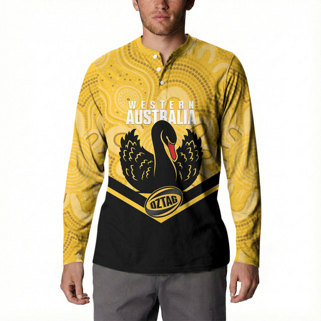 Western Australia Oztag Custom Button Sweatshirt WA Black Swan Indigenous Art