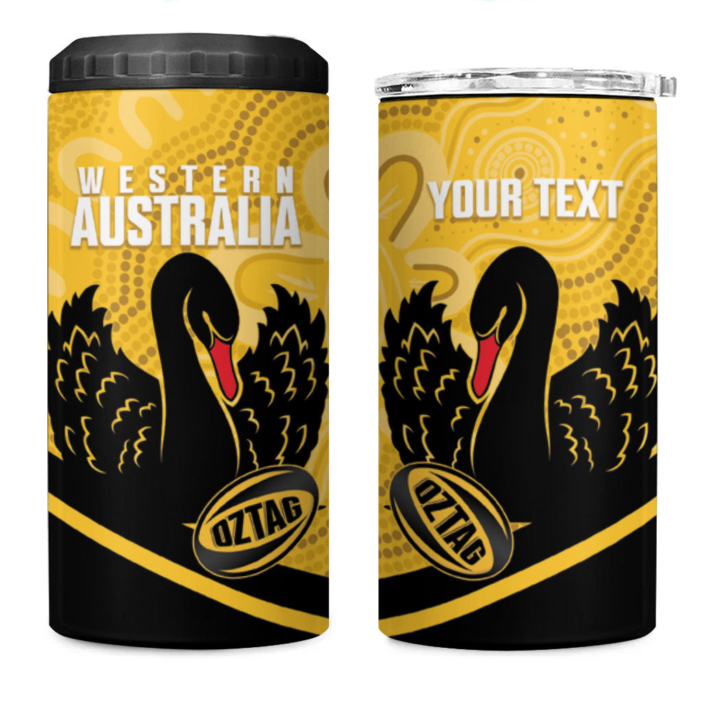 Western Australia Oztag Custom 4 in 1 Can Cooler Tumbler WA Black Swan Indigenous Art
