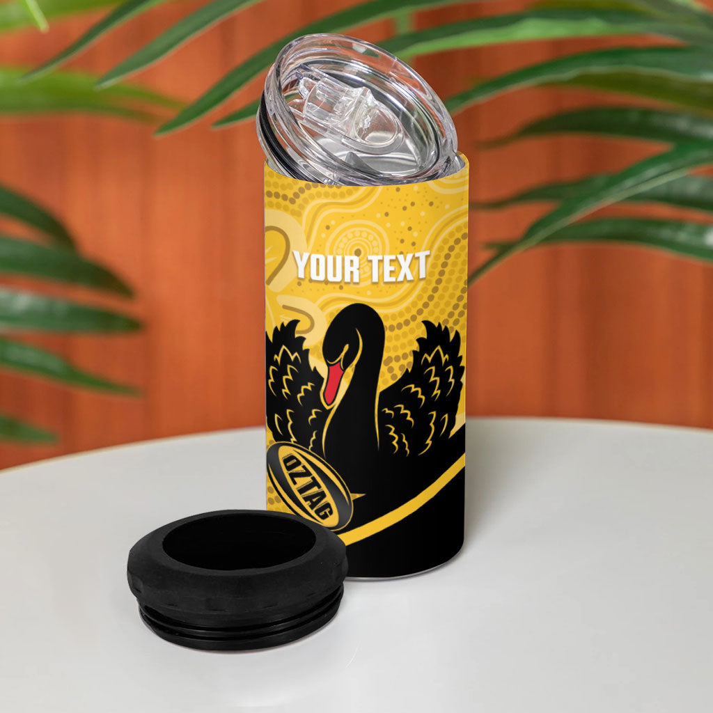 Western Australia Oztag Custom 4 in 1 Can Cooler Tumbler WA Black Swan Indigenous Art