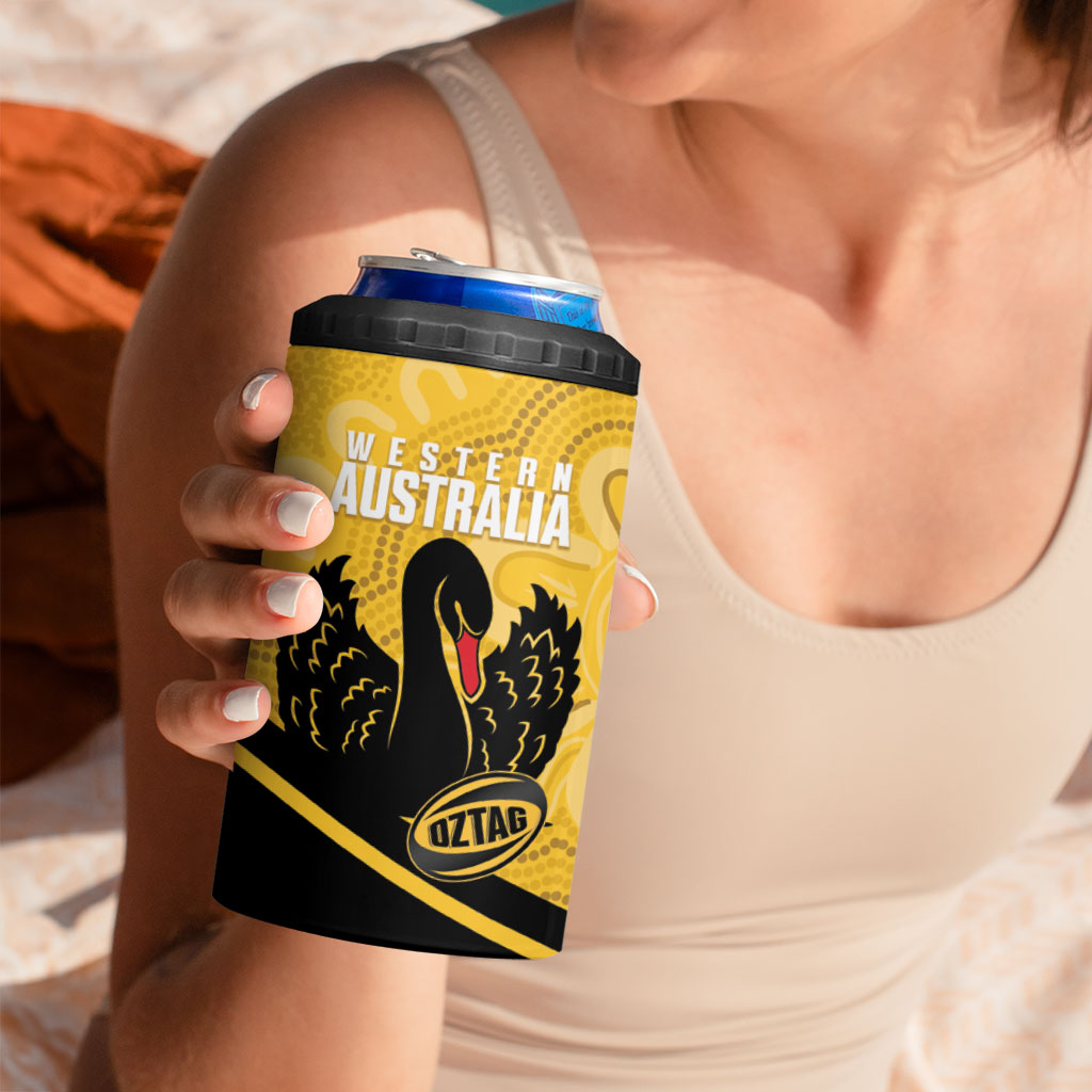 Western Australia Oztag Custom 4 in 1 Can Cooler Tumbler WA Black Swan Indigenous Art