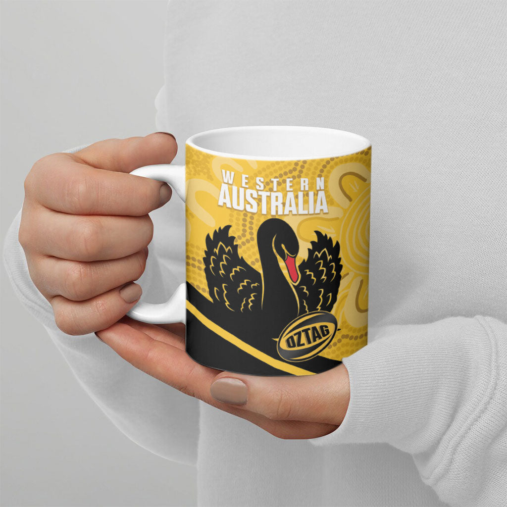 Western Australia Oztag Custom Ceramic Mug WA Black Swan Indigenous Art