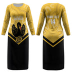 Western Australia Oztag Custom Couples Matching Long Sleeve Bodycon Dress and Hawaiian Shirt WA Black Swan Indigenous Art