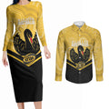 Western Australia Oztag Custom Couples Matching Long Sleeve Bodycon Dress and Long Sleeve Button Shirt WA Black Swan Indigenous Art