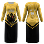 Western Australia Oztag Custom Couples Matching Long Sleeve Bodycon Dress and Long Sleeve Button Shirt WA Black Swan Indigenous Art