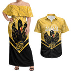 Western Australia Oztag Custom Couples Matching Off Shoulder Maxi Dress and Hawaiian Shirt WA Black Swan Indigenous Art