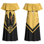 Western Australia Oztag Custom Couples Matching Off Shoulder Maxi Dress and Long Sleeve Button Shirt WA Black Swan Indigenous Art