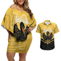 Western Australia Oztag Custom Couples Matching Off Shoulder Short Dress and Hawaiian Shirt WA Black Swan Indigenous Art