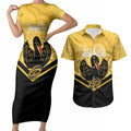 Western Australia Oztag Custom Couples Matching Short Sleeve Bodycon Dress and Hawaiian Shirt WA Black Swan Indigenous Art