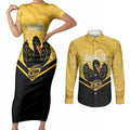 Western Australia Oztag Custom Couples Matching Short Sleeve Bodycon Dress and Long Sleeve Button Shirt WA Black Swan Indigenous Art