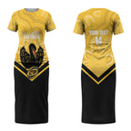 Western Australia Oztag Custom Couples Matching Short Sleeve Bodycon Dress and Long Sleeve Button Shirt WA Black Swan Indigenous Art