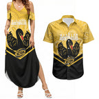 Western Australia Oztag Custom Couples Matching Summer Maxi Dress and Hawaiian Shirt WA Black Swan Indigenous Art