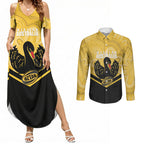 Western Australia Oztag Custom Couples Matching Summer Maxi Dress and Long Sleeve Button Shirt WA Black Swan Indigenous Art