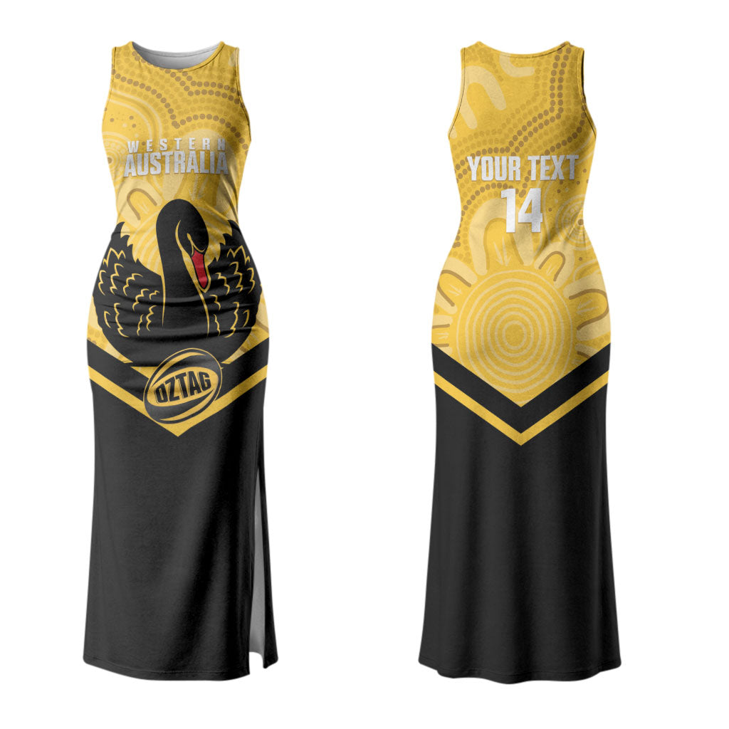 Western Australia Oztag Custom Couples Matching Tank Maxi Dress and Hawaiian Shirt WA Black Swan Indigenous Art
