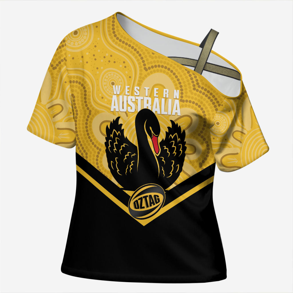 Western Australia Oztag Custom Cross Shoulder Shirt WA Black Swan Indigenous Art