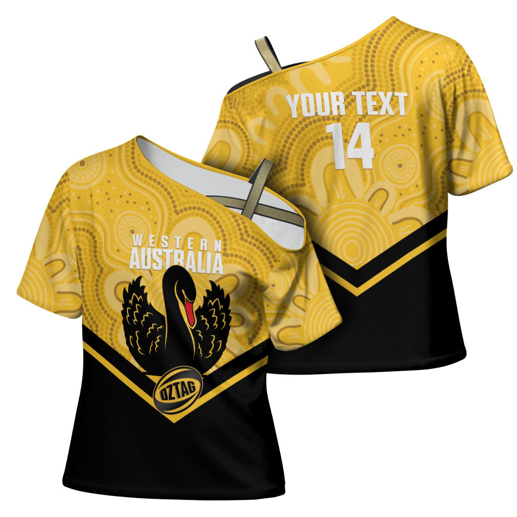 Western Australia Oztag Custom Cross Shoulder Shirt WA Black Swan Indigenous Art