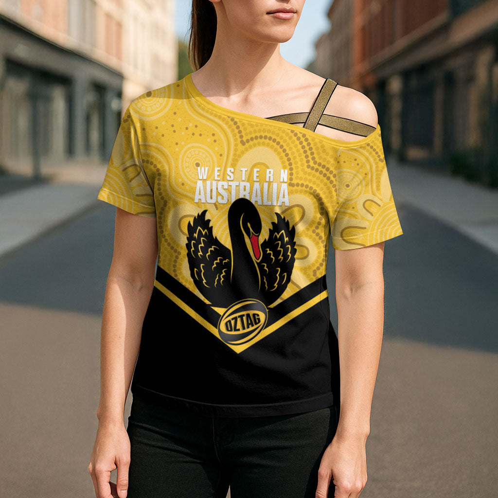 Western Australia Oztag Custom Cross Shoulder Shirt WA Black Swan Indigenous Art