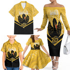 Western Australia Oztag Custom Family Matching Off The Shoulder Long Sleeve Dress and Hawaiian Shirt WA Black Swan Indigenous Art