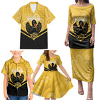 Western Australia Oztag Custom Family Matching Puletasi and Hawaiian Shirt WA Black Swan Indigenous Art