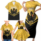 Western Australia Oztag Custom Family Matching Short Sleeve Bodycon Dress and Hawaiian Shirt WA Black Swan Indigenous Art