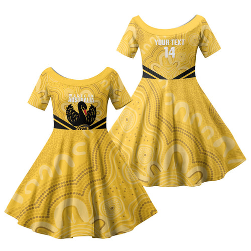 Western Australia Oztag Custom Family Matching Short Sleeve Bodycon Dress and Hawaiian Shirt WA Black Swan Indigenous Art