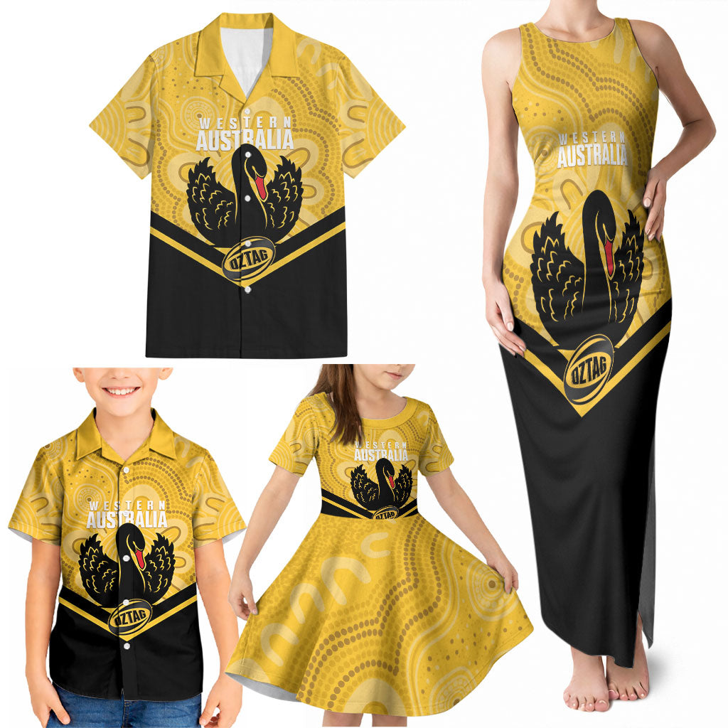 Western Australia Oztag Custom Family Matching Tank Maxi Dress and Hawaiian Shirt WA Black Swan Indigenous Art