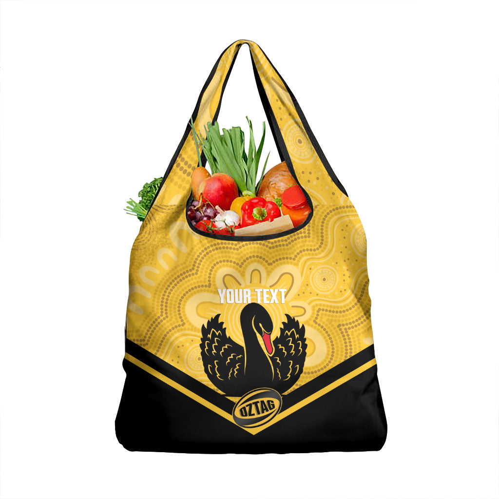 Western Australia Oztag Custom Grocery Bag WA Black Swan Indigenous Art