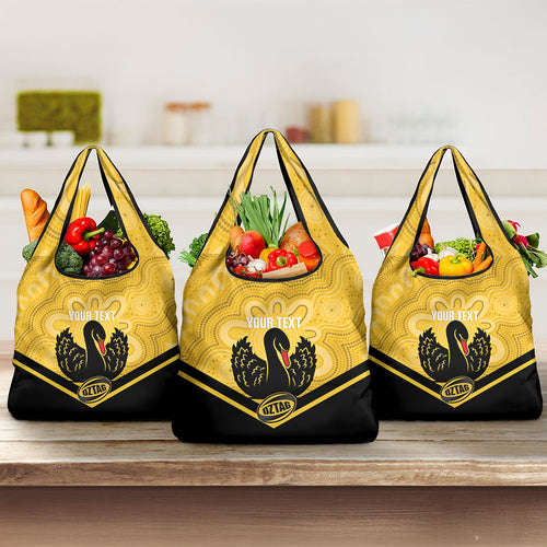 Western Australia Oztag Custom Grocery Bag WA Black Swan Indigenous Art