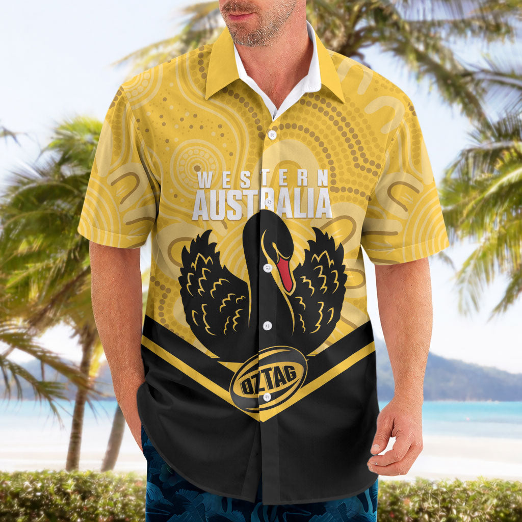 Western Australia Oztag Custom Hawaiian Shirt WA Black Swan Indigenous Art