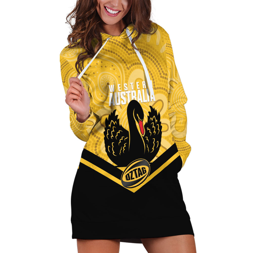 Western Australia Oztag Custom Hoodie Dress WA Black Swan Indigenous Art