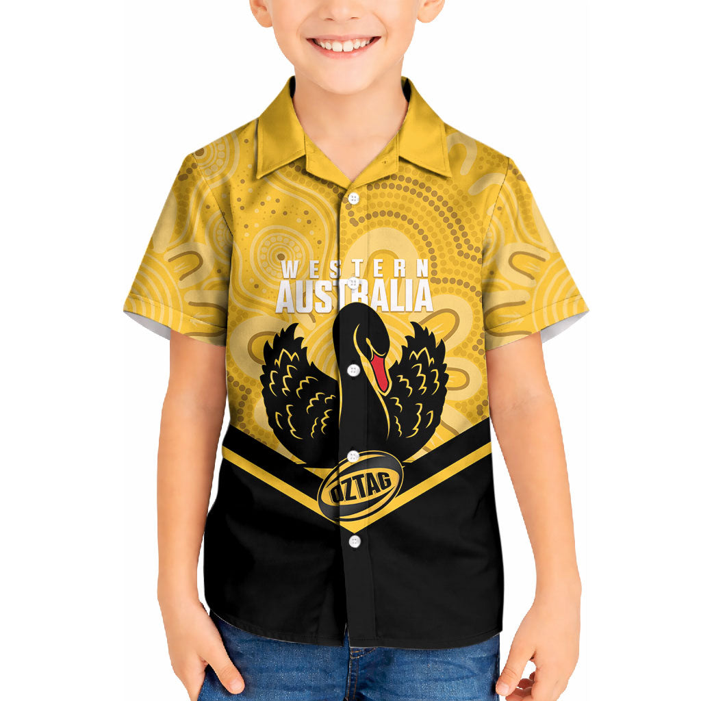 Western Australia Oztag Custom Kid Hawaiian Shirt WA Black Swan Indigenous Art