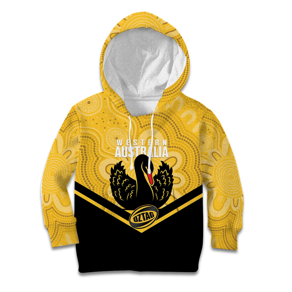 Western Australia Oztag Custom Kid Hoodie WA Black Swan Indigenous Art