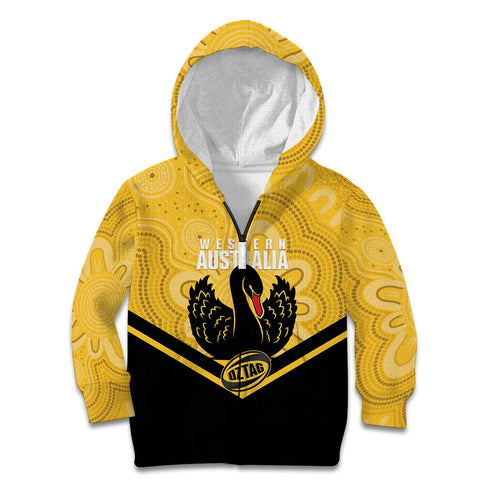 Western Australia Oztag Custom Kid Hoodie WA Black Swan Indigenous Art