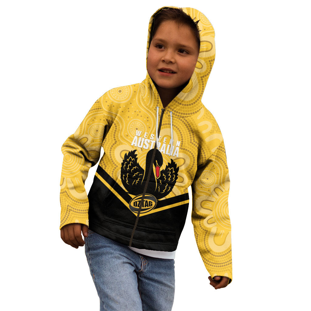 Western Australia Oztag Custom Kid Hoodie WA Black Swan Indigenous Art
