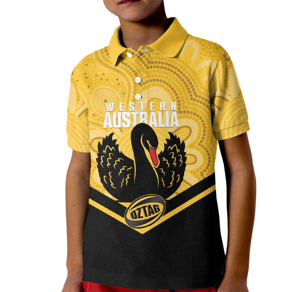 Western Australia Oztag Custom Kid Polo Shirt WA Black Swan Indigenous Art