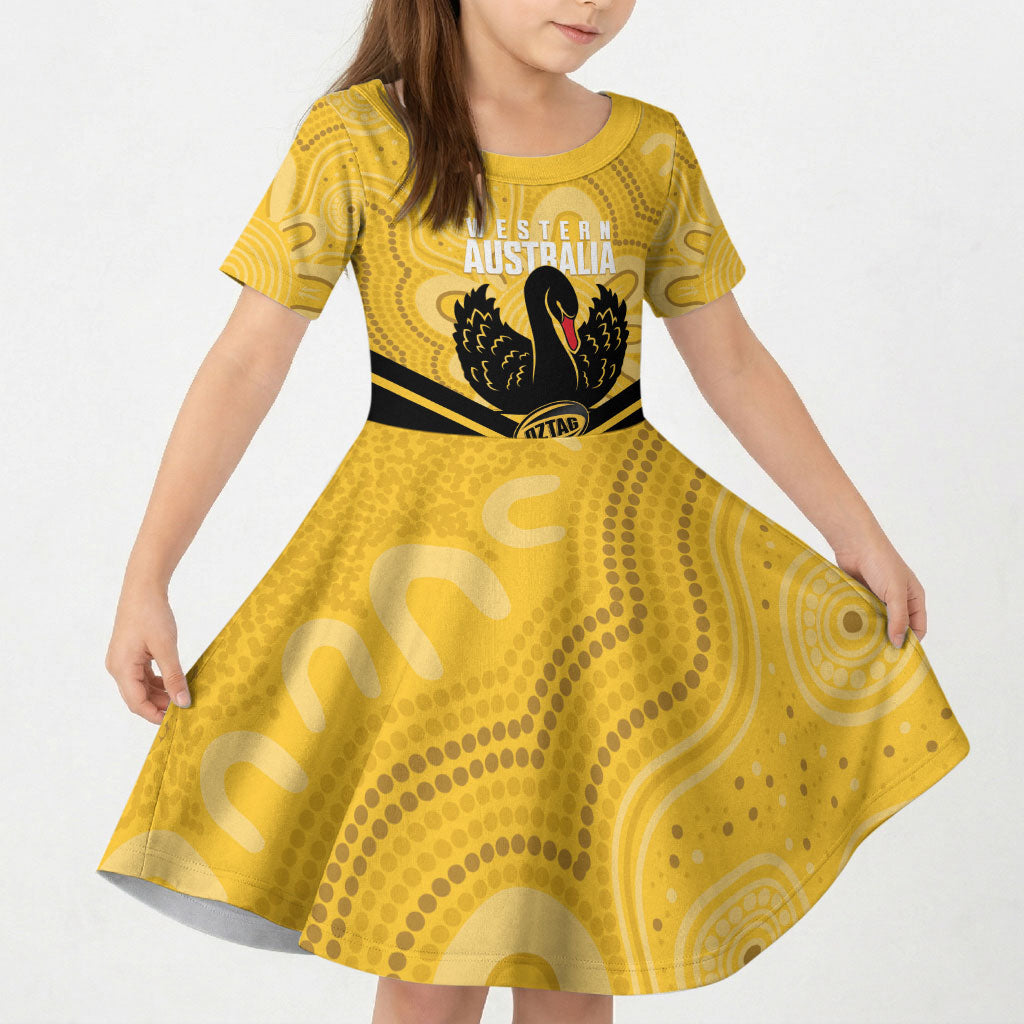 Western Australia Oztag Custom Kid Short Sleeve Dress WA Black Swan Indigenous Art